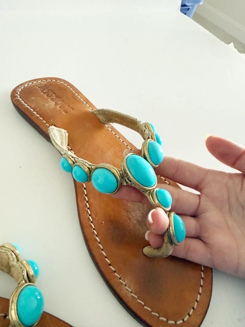 Vintage Y2K Mystique Boutique Stone Thong Sandals Size 8 - Picture 4 of 12